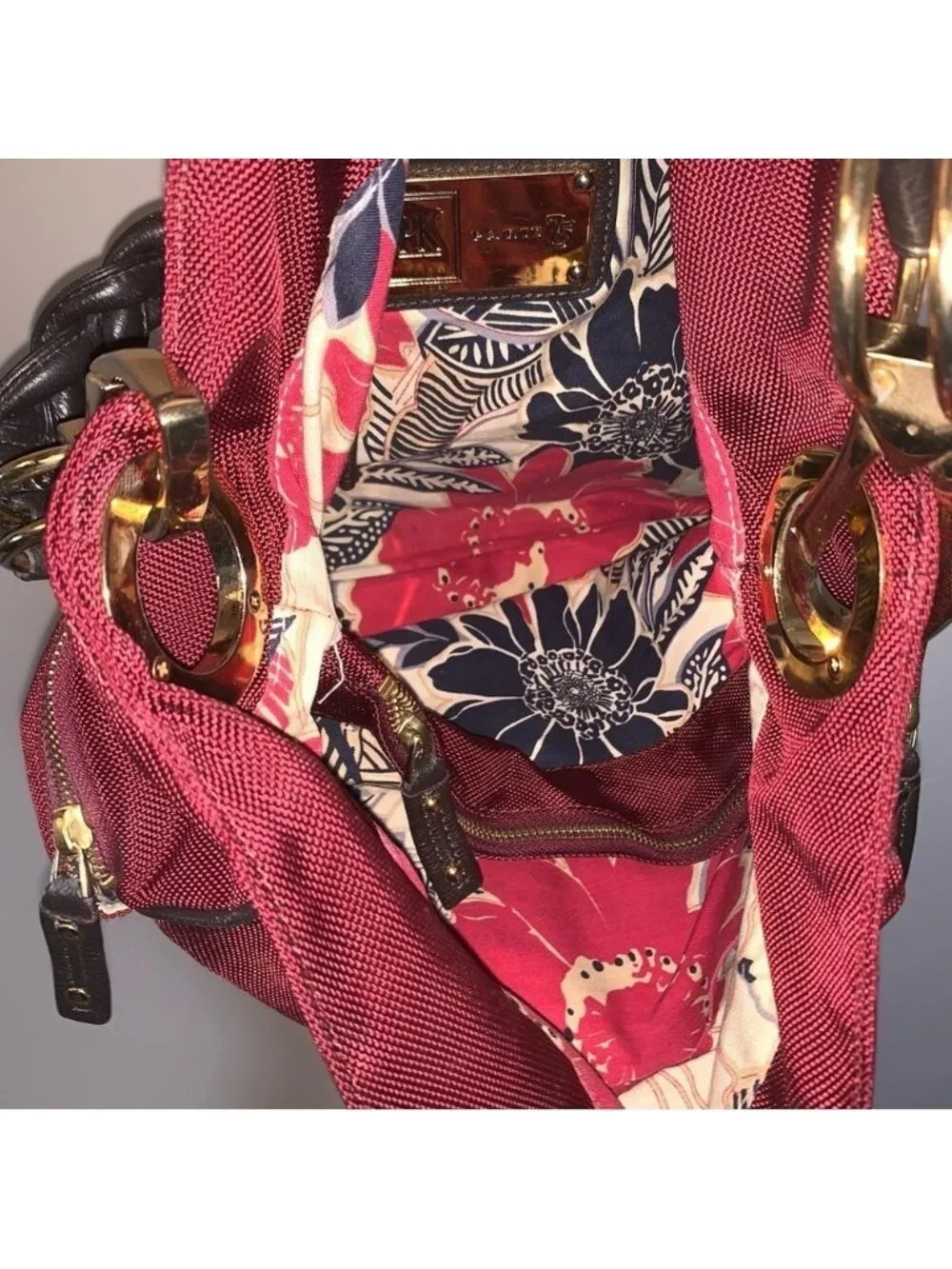 JPK Paris 75 Elegant Red Hobo Bag with Gold Details